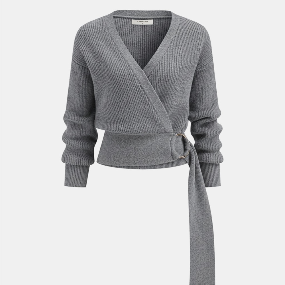 Commense Grey V-Neck Wrap Sweater